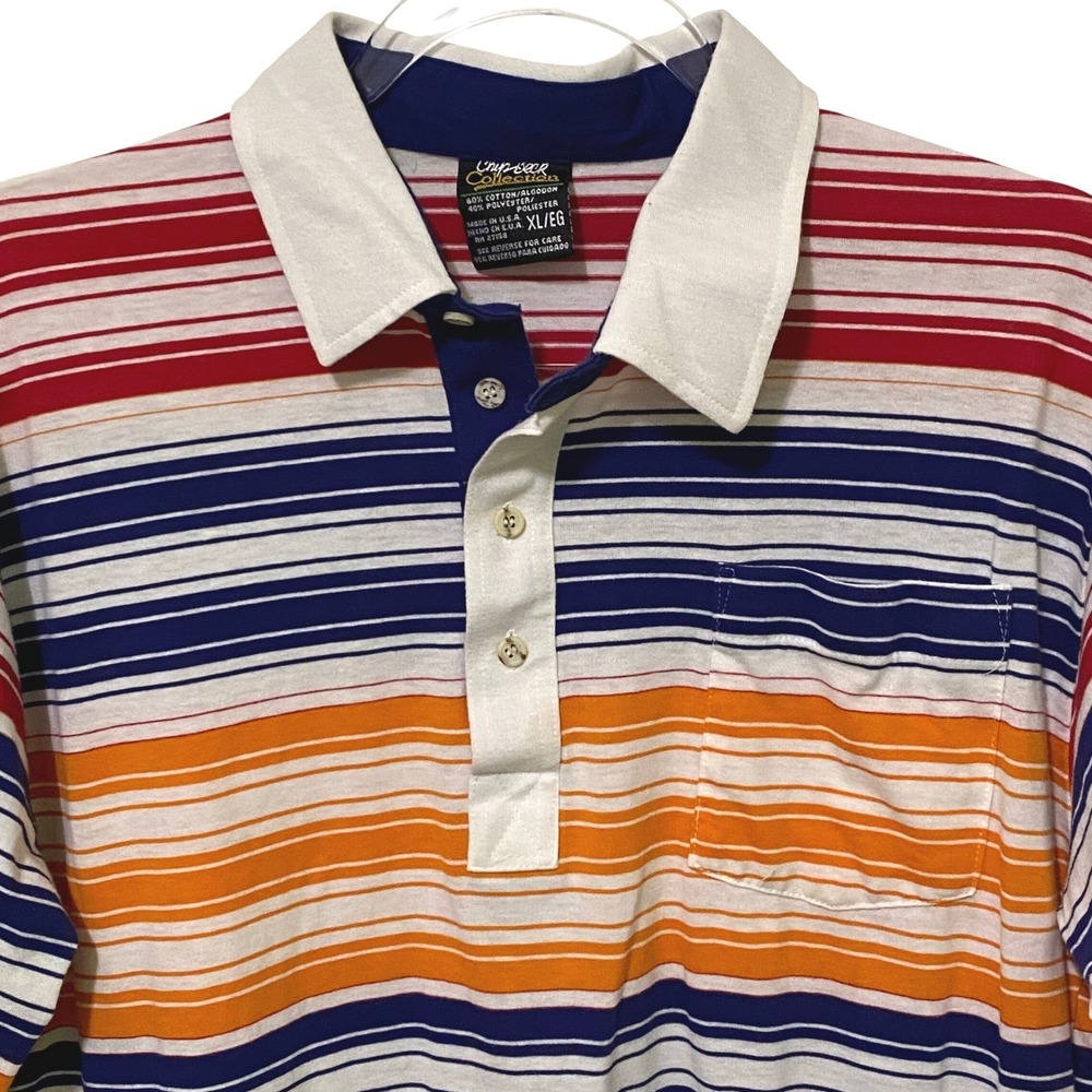 Vtg 90s Y2K Chip Beck Mens Striped Polo Shirt XL Sporty Preppy Summer Travel USA